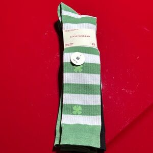 Lucky Brand Green and White Casual Socks with Striped Pattern